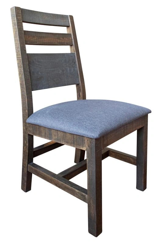 Antique Gray Solid Wood Chair w/Fabric seat, Gray Finish**