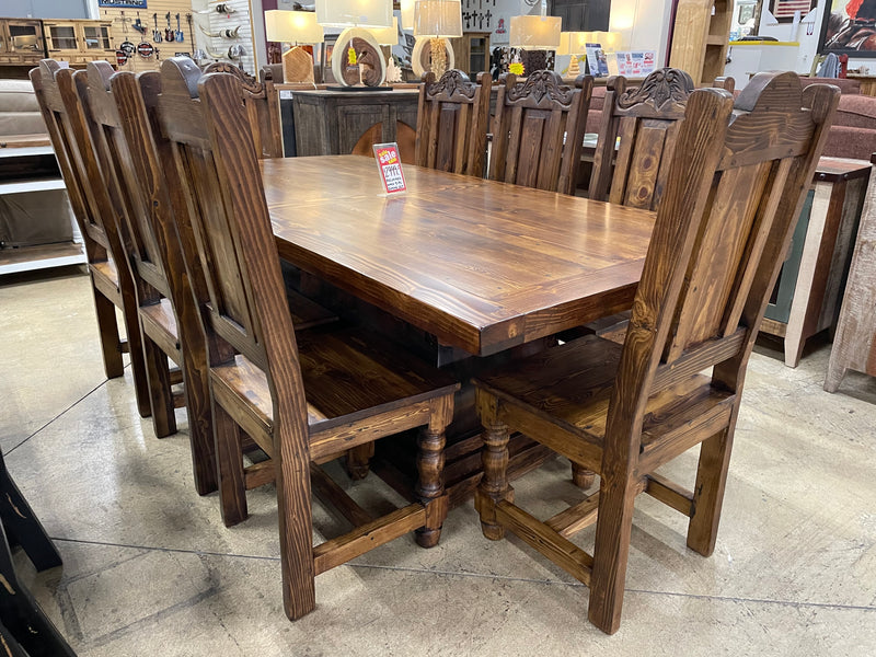 Reclaimed Wood 9-Piece Dining Set with Carved Chairs