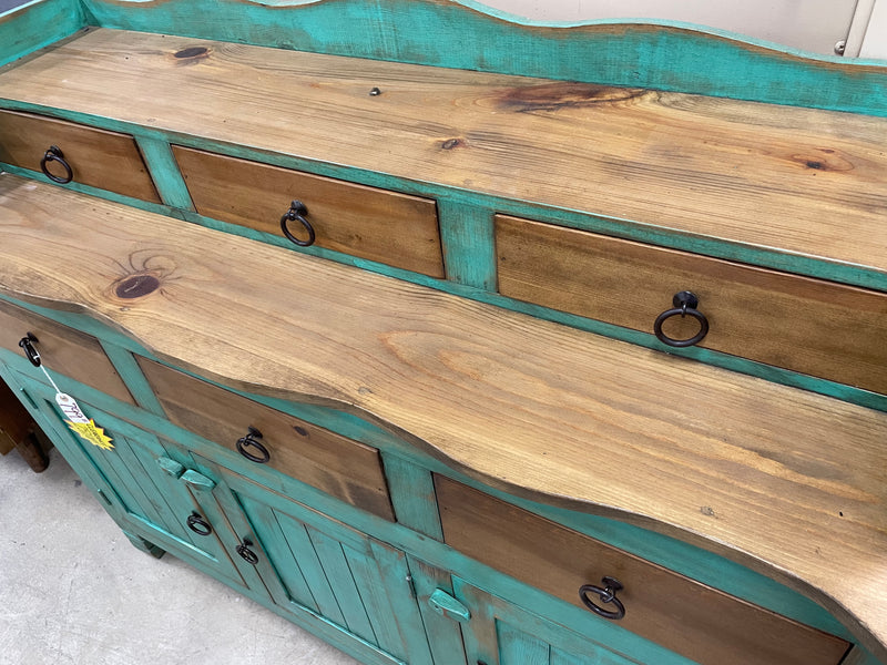 Turquoise Distressed Pine Wood Buffet