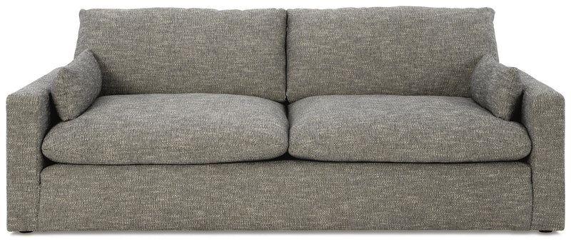 Ashley Furniture dramatic sofa with plush cushions and stylish design, shown from the front in a head-on view.