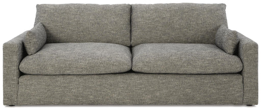 Ashley Furniture dramatic sofa with plush cushions and stylish design, shown from the front in a head-on view.