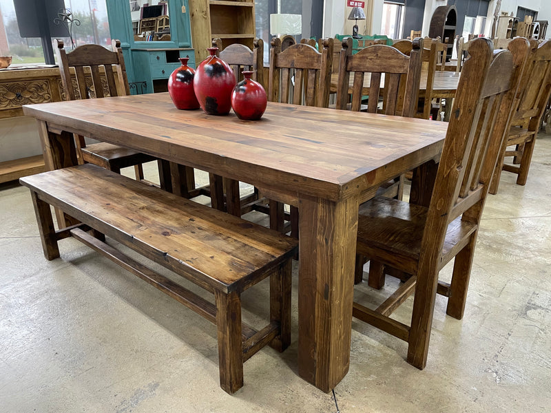 Reclaimed Wood 84” Dining Table with 5 Chairs and Bench