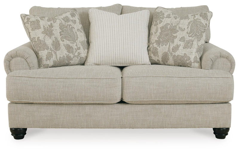 Ashley Furniture Asanti loveseat with plush fabric, shown from a head-on angle, featuring comfortable cushions and stylish design.