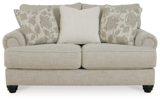 Ashley Furniture Asanti loveseat with plush fabric, shown from a head-on angle, featuring comfortable cushions and stylish design.