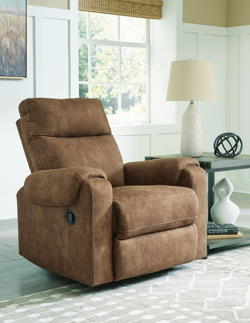 Ashley Furniture Edenwold recliner in a closed position, featuring plush upholstery and a sturdy wooden frame for comfortable seating.