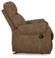 Ashley Furniture Edenwold Recliner with plush fabric upholstery and padded armrests, shown in a side view.