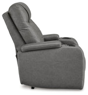 Ashley Furniture Schooner Rocks power recliner with plush upholstery and side controls, perfect for comfortable lounging.