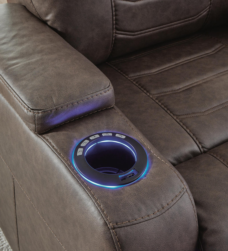 Ashley Furniture Schooner Rocks Power Recliner with USB port, featuring plush upholstery and ergonomic design for comfort.