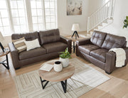 Ashley Furniture Barlin Mills living room set featuring a sofa and armchair with neutral fabric and contemporary design.