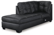 Ashley Furniture Barlin Mills sectional with chaise, showcasing a modern fabric sofa with chaise lounge in a stylish living room setting.