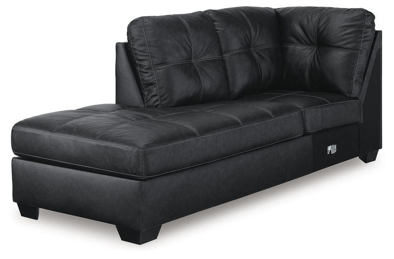 Ashley Furniture Barlin Mills sectional with chaise, showcasing a modern fabric sofa with chaise lounge in a stylish living room setting.