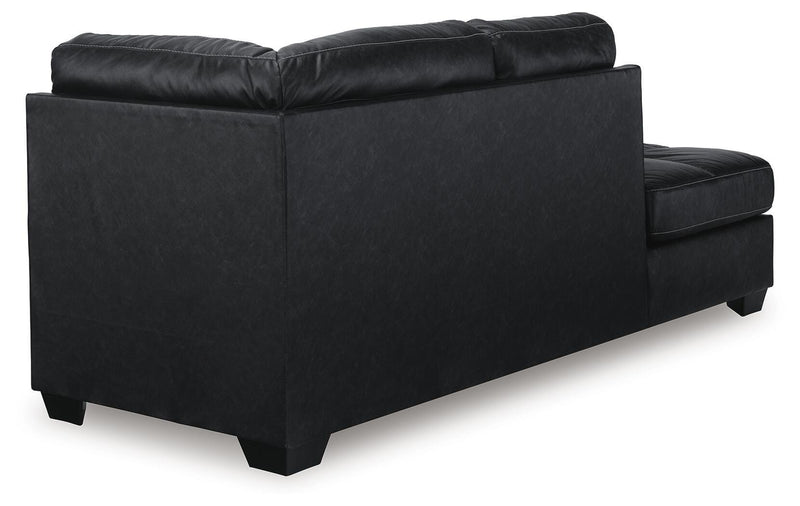 Ashley Furniture Barlin Mills sectional with chaise, showing a modern fabric sofa with plush cushions and a spacious chaise lounge.