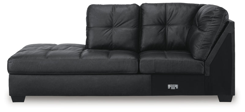 Ashley Furniture Barlin Mills sectional with chaise, featuring plush cushions and modern design in a cozy living room setting.