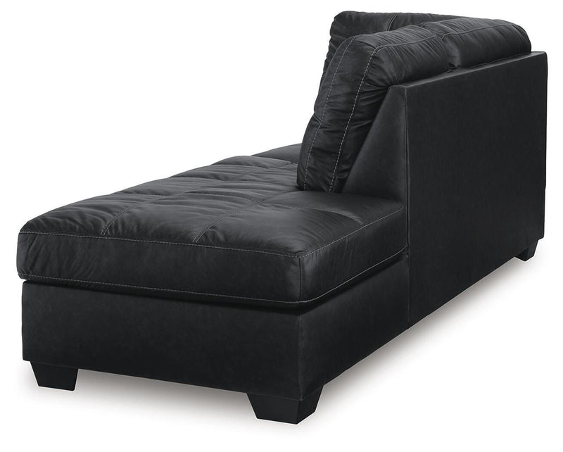 Ashley Furniture Barlin Mills sectional with chaise, shown from an angled view featuring plush fabric and modern design.
