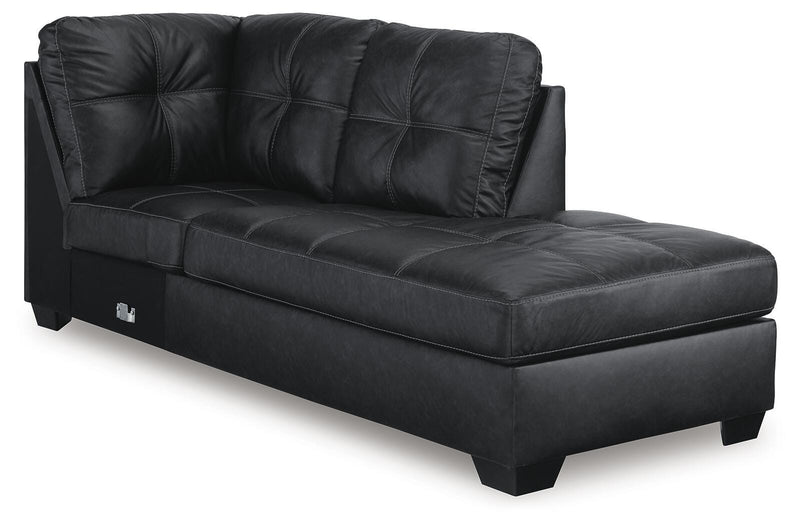 Ashley Furniture Barlin Mills sectional with chaise, showing a stylish fabric sofa with a chaise lounge in a contemporary living room.