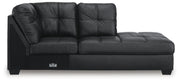 Ashley Furniture Barlin Mills sectional with chaise, beige fabric, and plush cushions, viewed head-on.