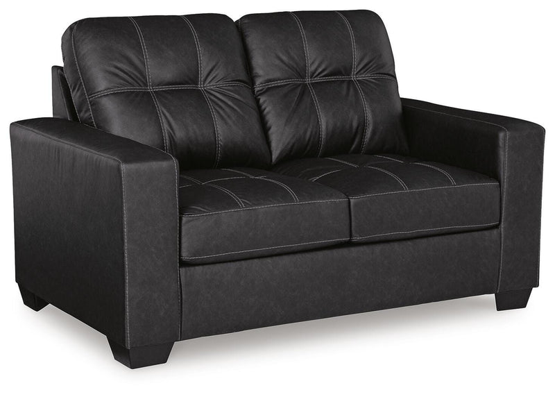 Ashley Furniture Barlin Mills living room set featuring a sofa and loveseat with plush cushions and modern design.
