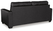 Ashley Furniture Barlin Mills sleeper sofa with plush fabric, featuring a back view and pull-out bed mechanism.