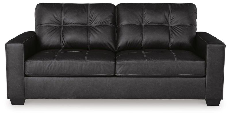 Ashley Furniture Barlin Mills living room set featuring a sofa and loveseat with neutral upholstery and contemporary design.