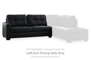 Ashley Furniture Barlin Mills sectional with chaise, beige fabric, modern design, and plush cushions in a living room setting.