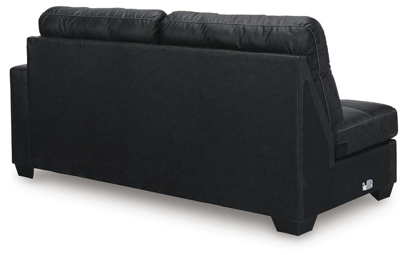 Ashley Furniture Barlin Mills sectional with chaise, showcasing a stylish sectional sofa from the back view.