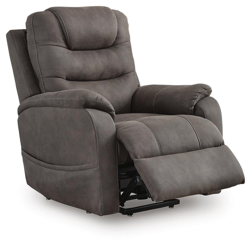 Ashley Furniture Snowfield Power Lift Recliner in open position, showcasing plush upholstery and ergonomic design.