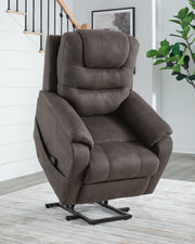 Ashley Furniture Snowfield Power Lift Recliner, angled view showing plush fabric and reclining mechanism.