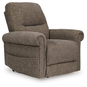 Ashley Furniture Aureta Power Lift Recliner in closed position, showcasing plush fabric upholstery and supportive design.