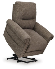 Ashley Furniture Aureta Power Lift Recliner showing a side view with a plush, padded design in a neutral fabric.