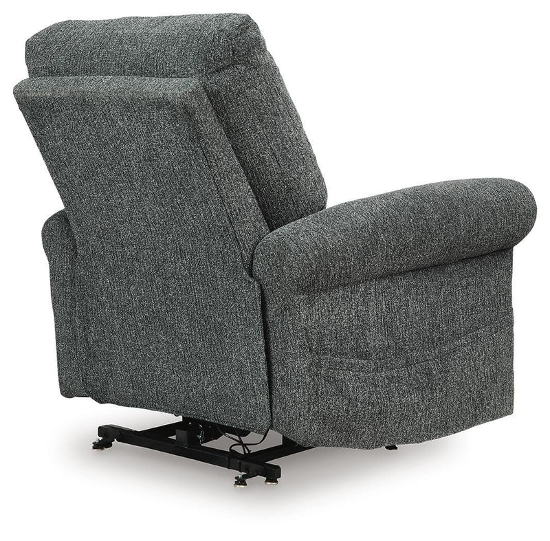 Ashley Furniture Aureta Power Lift Recliner shown from the back with plush upholstery and adjustable reclining features.