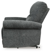 Ashley Furniture Aureta Power Lift Recliner shown from side view, featuring plush upholstery and a sturdy recline mechanism.