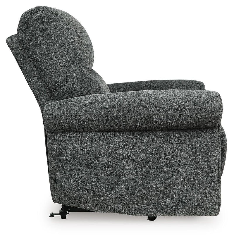 Ashley Furniture Aureta power lift recliner with plush upholstery and side controls for comfortable seating and easy lift assistance.