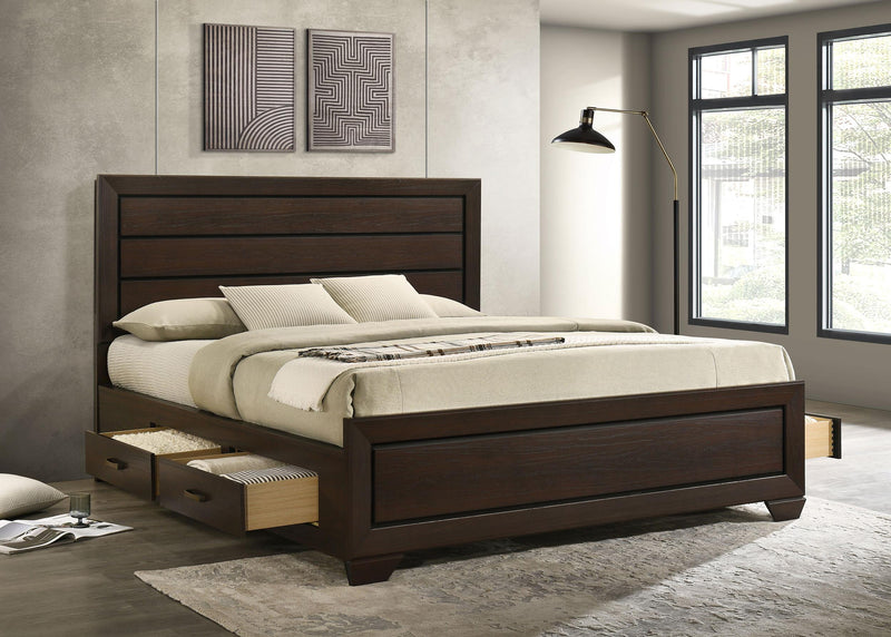 Kauffman California King, Eastren king, & Queen Storage Bed Dark Cocoa