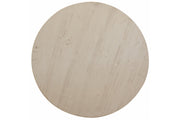 Bonanza Ivory round dining table by International Furniture Direct, showcasing a smooth, elegant wood finish and sturdy legs.