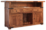 Modern Parota buffet table by International Furniture Direct with a polished wooden finish and spacious storage drawers.