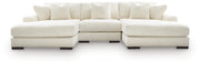 Ashley Furniture Lindyn sectional with double chaise, featuring plush fabric and modern design, viewed head-on from the front.
