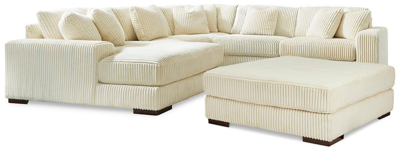 Ashley Furniture Lindyn living room set featuring a plush sofa, loveseat, and matching armchair in a modern design.