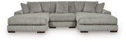 Ashley Furniture Lindyn sectional with double chaise, featuring plush fabric and modern design, shown from a head-on angle.