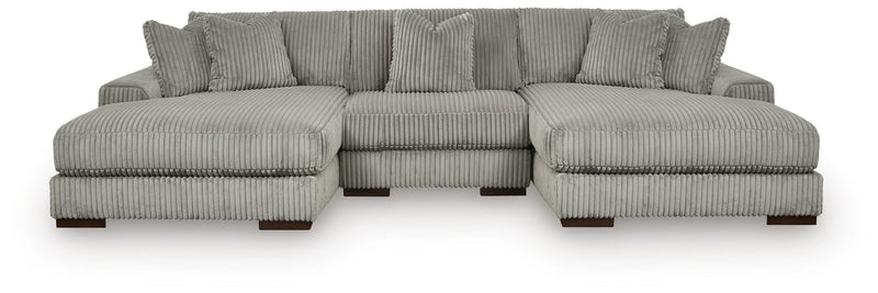 Ashley Furniture Lindyn sectional with double chaise, featuring plush fabric and modern design, shown from a head-on angle.