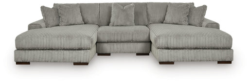 Ashley Furniture Lindyn sectional with double chaise, featuring plush fabric and modern design, shown from a head-on angle.