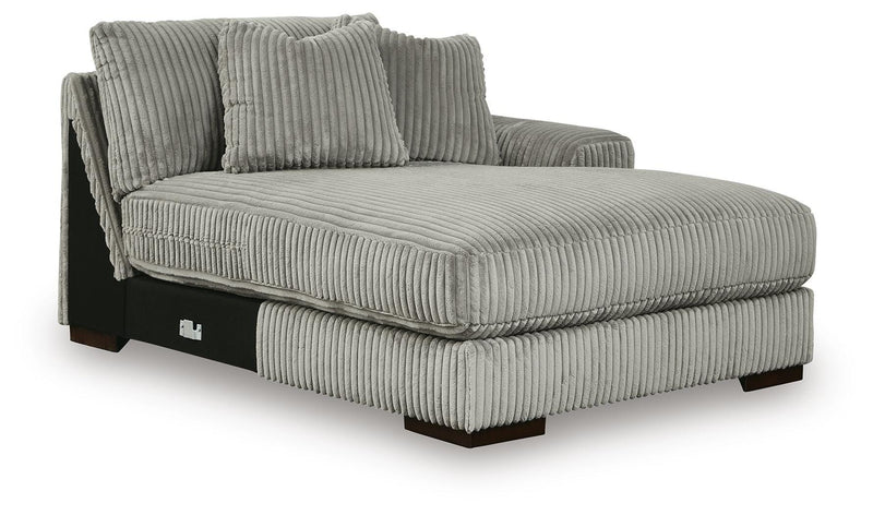 Ashley Furniture Lindyn sectional with double chaise, showing plush fabric upholstery and modern design from an angled view.