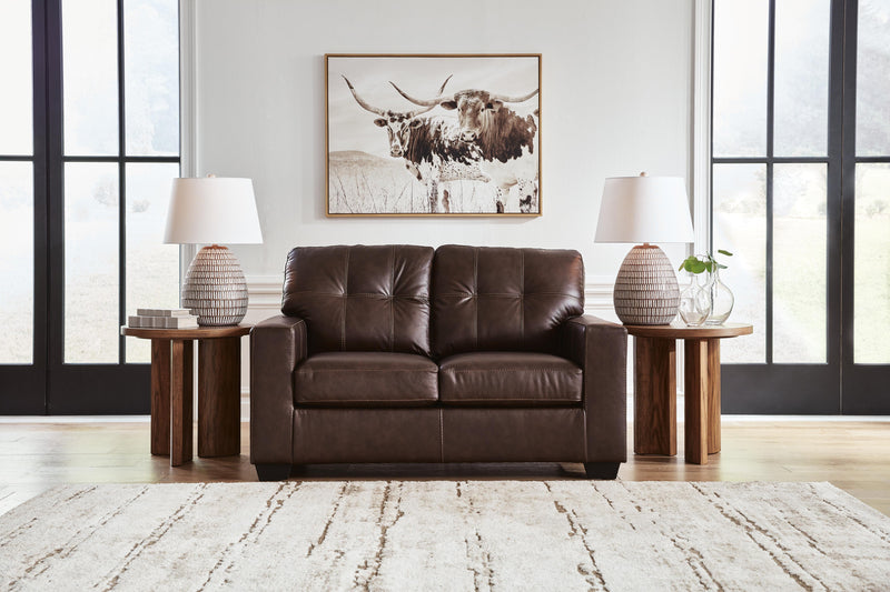 Ashley Furniture Santorine loveseat with plush fabric and cushioned seats, perfect for cozy living room seating.