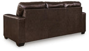Ashley Furniture Santorine sofa with plush cushions and fabric upholstery, shown from the back view.