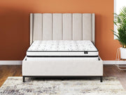 Ashley Furniture Chime 10-inch hybrid mattress in a box with layered foam and coil construction, shown rolled in packaging.