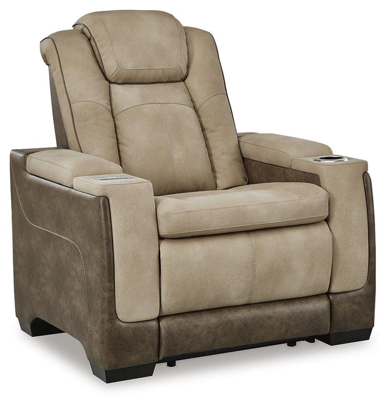 Ashley Furniture Next-Gen DuraPella Power Recliner, closed view showing plush upholstery and sleek design from a side angle.