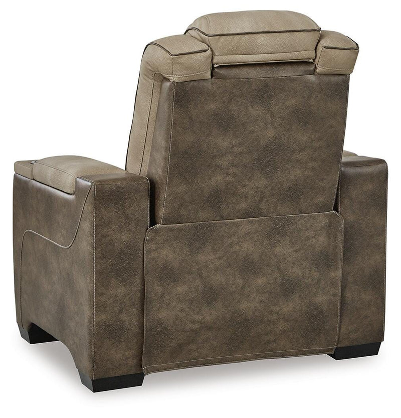 Ashley Furniture Next-Gen DuraPella Power Recliner in dark brown leather with plush cushioning and built-in reclining mechanism.