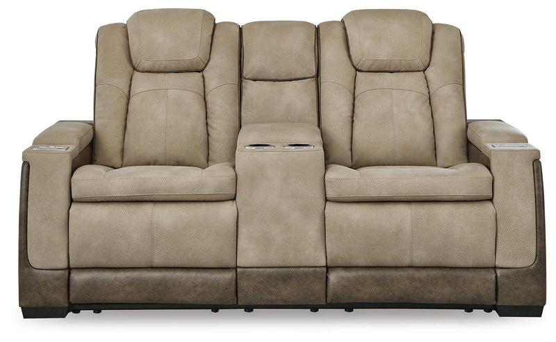 Ashley Furniture Next-Gen DuraPella power reclining loveseat with built-in console, featuring plush cushions and modern design.