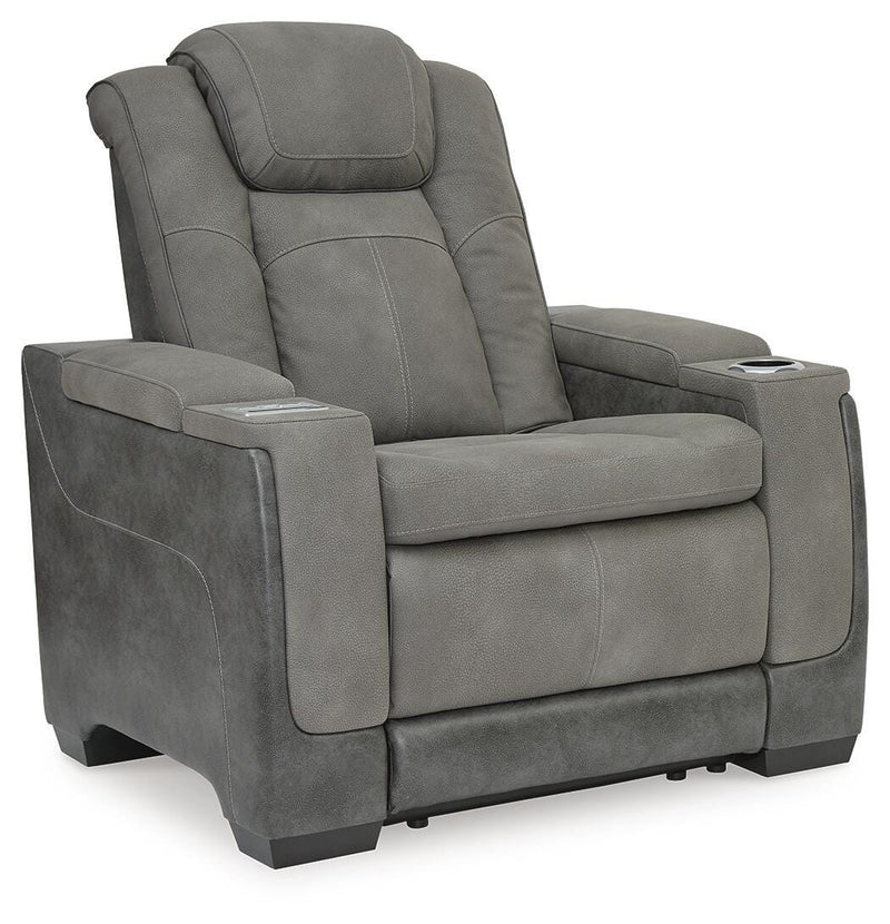 Next-Gen DuraPella Power Recliner by Ashley Furniture, showing a closed, plush upholstered recliner with a sleek modern design.