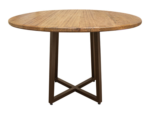 Round Tulum dining table by International Furniture Direct with wooden finish and sturdy legs, ideal for kitchen or dining room.