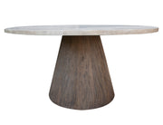 Round Sahara dining table by International Furniture Direct with a wooden surface and sturdy legs, ideal for kitchen or dining room.
